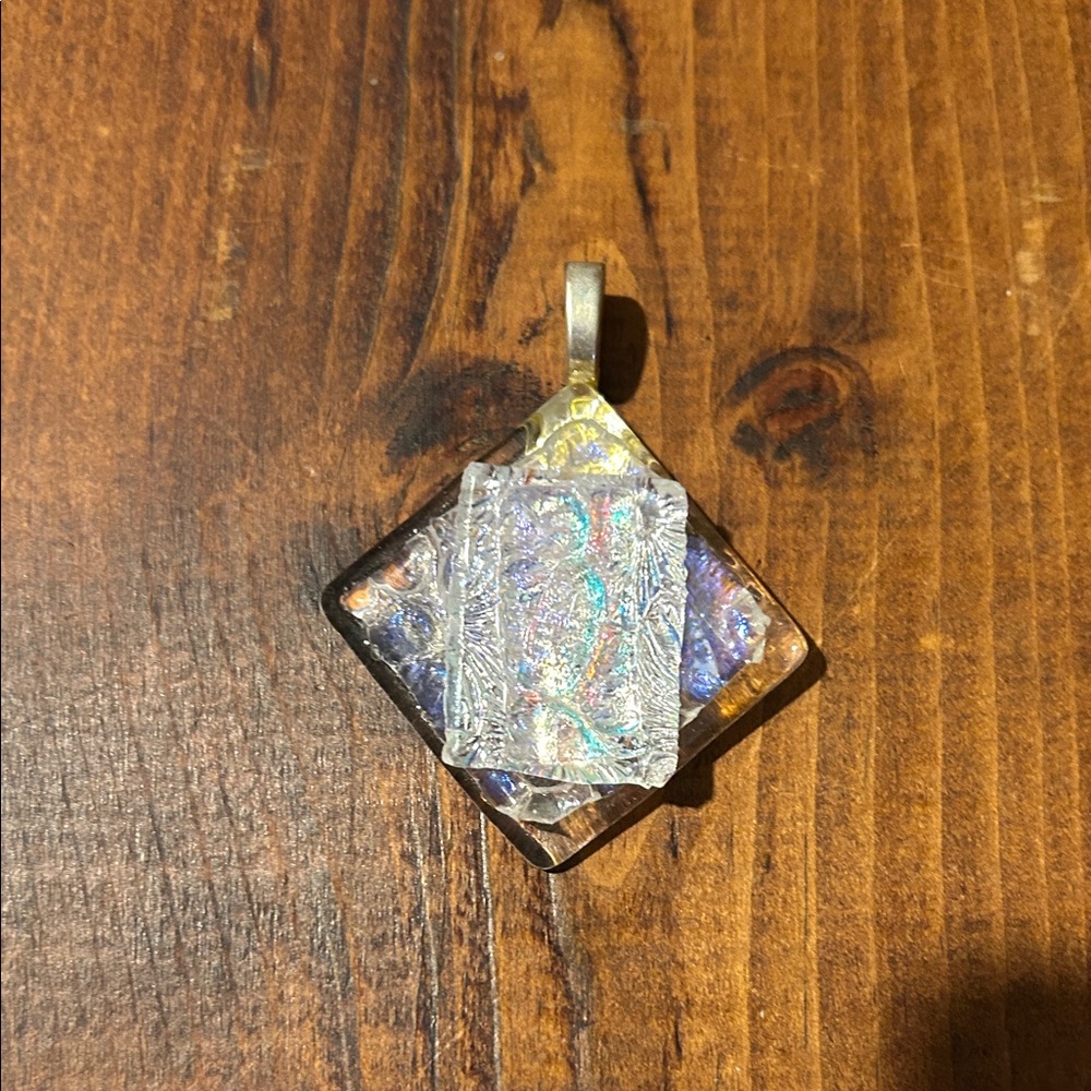 Iridescent Dichroic Glass Pendant with Silver Accents